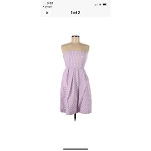 J Crew Purple White Party Dress Strapless Built in Bra Back Strap SZ 6 Lined